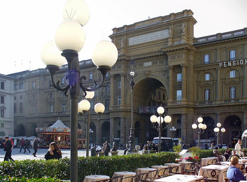 Historic cafe front on Piazza della Repubblica